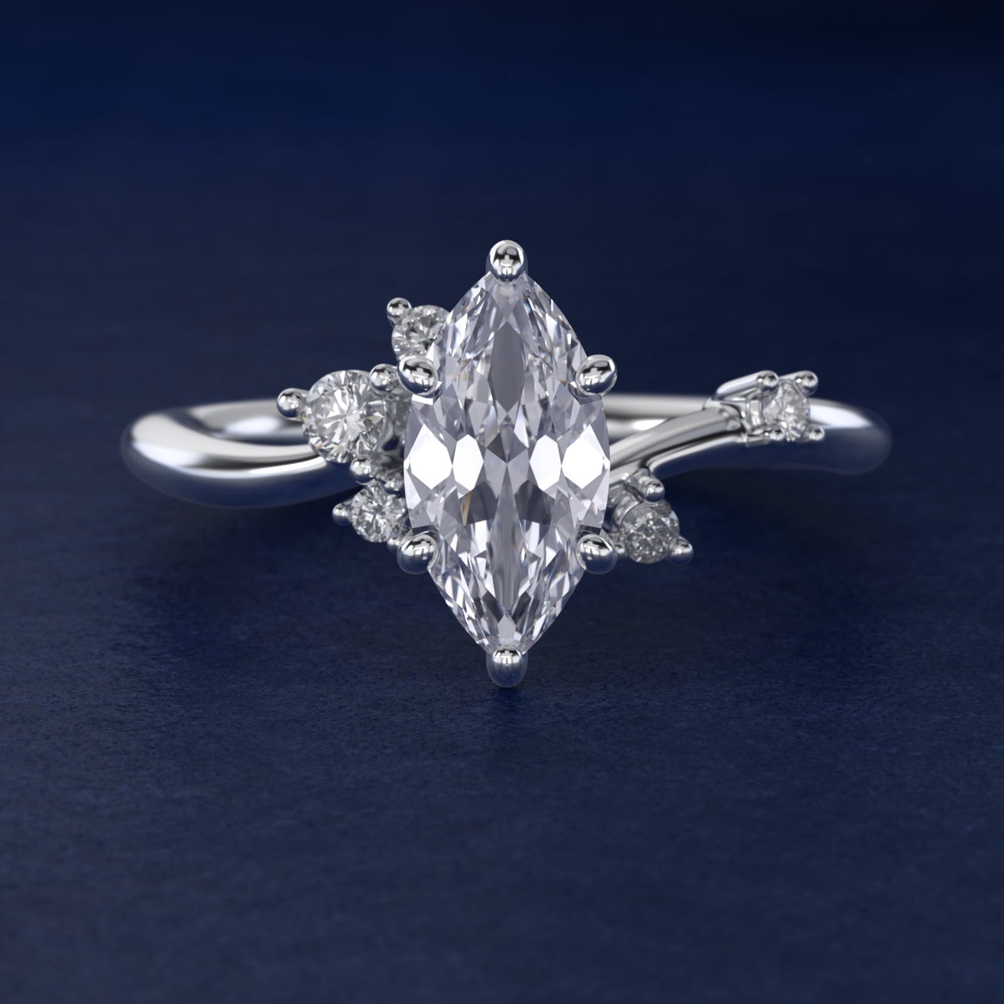 Scattered Blooms Undulated Side Stone Diamond Engagement Ring In Platinum By James Allen - Marquise Center
