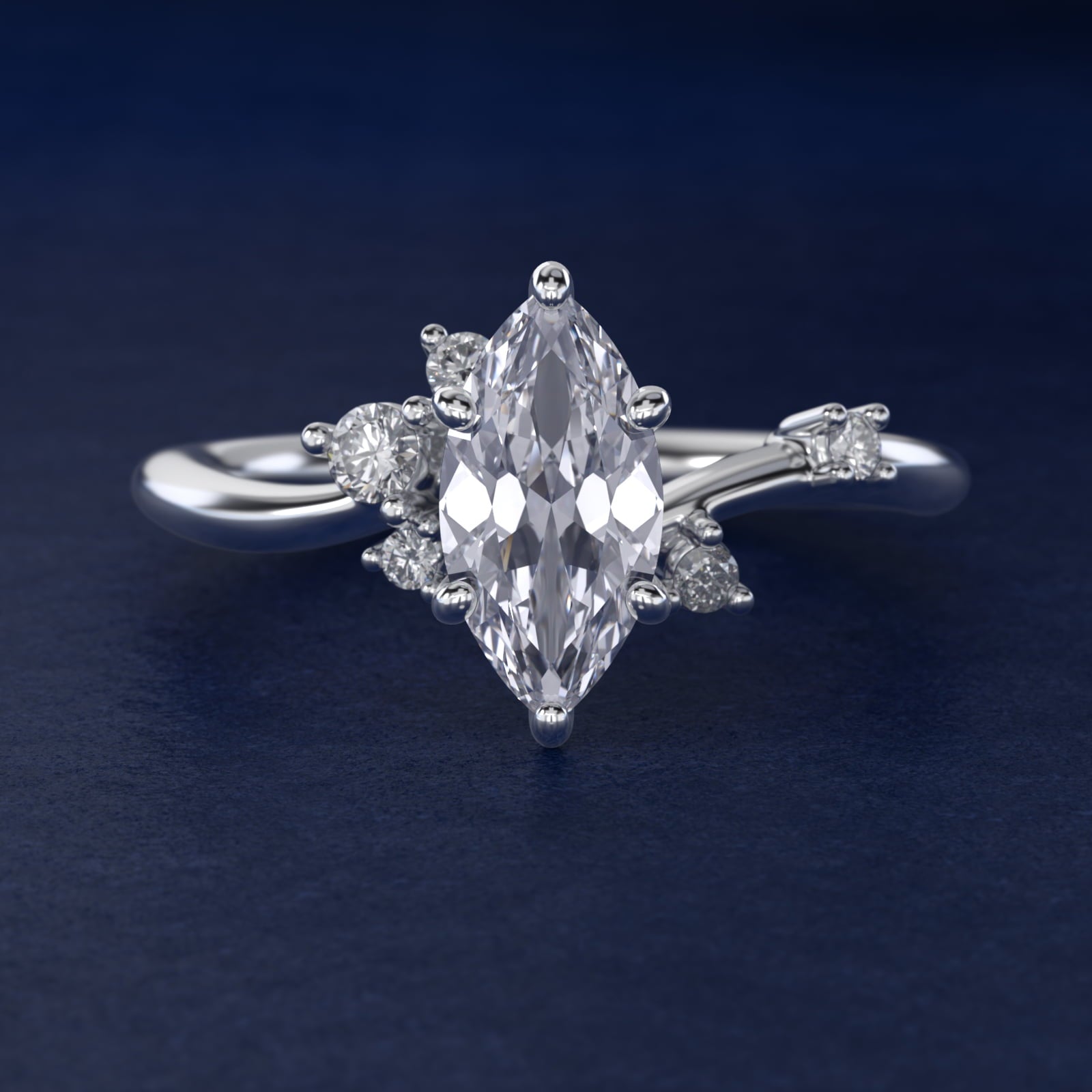 Scattered Blooms Undulated Side Stone Diamond Engagement Ring In Platinum By James Allen - Marquise Center