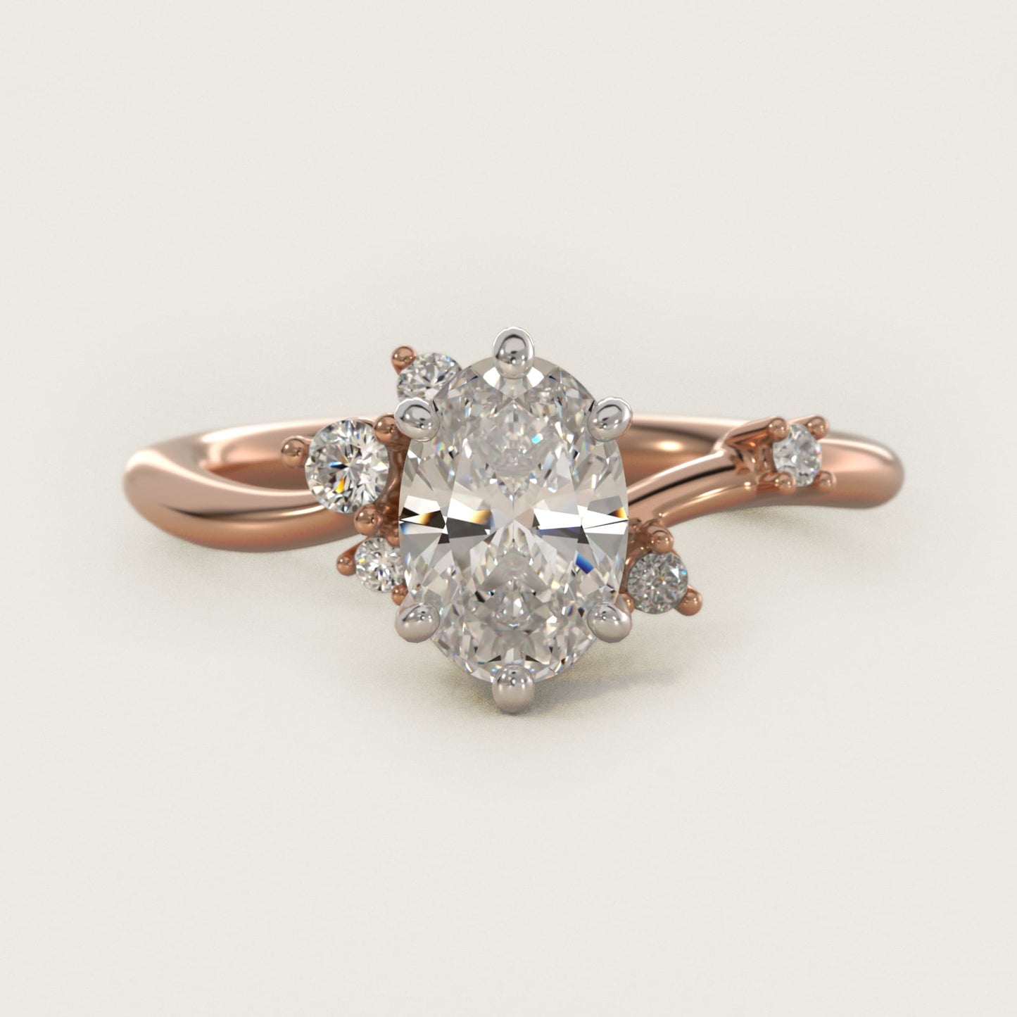 Scattered Blooms Undulated Side Stone Diamond Engagement Ring In 18k Rose Gold By James Allen - Oval Center