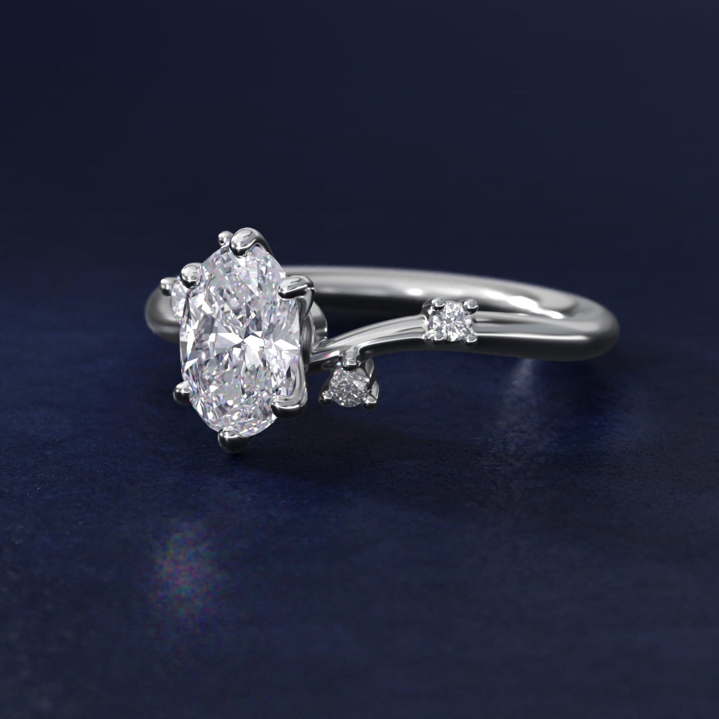 Scattered Blooms Undulated Side Stone Diamond Engagement Ring In 14K White Gold By James Allen - Oval Center