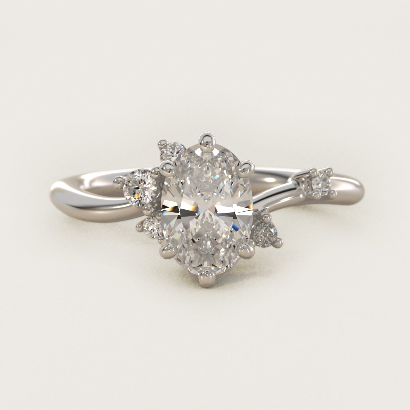 Scattered Blooms Undulated Side Stone Diamond Engagement Ring In 14K White Gold By James Allen - Oval Center