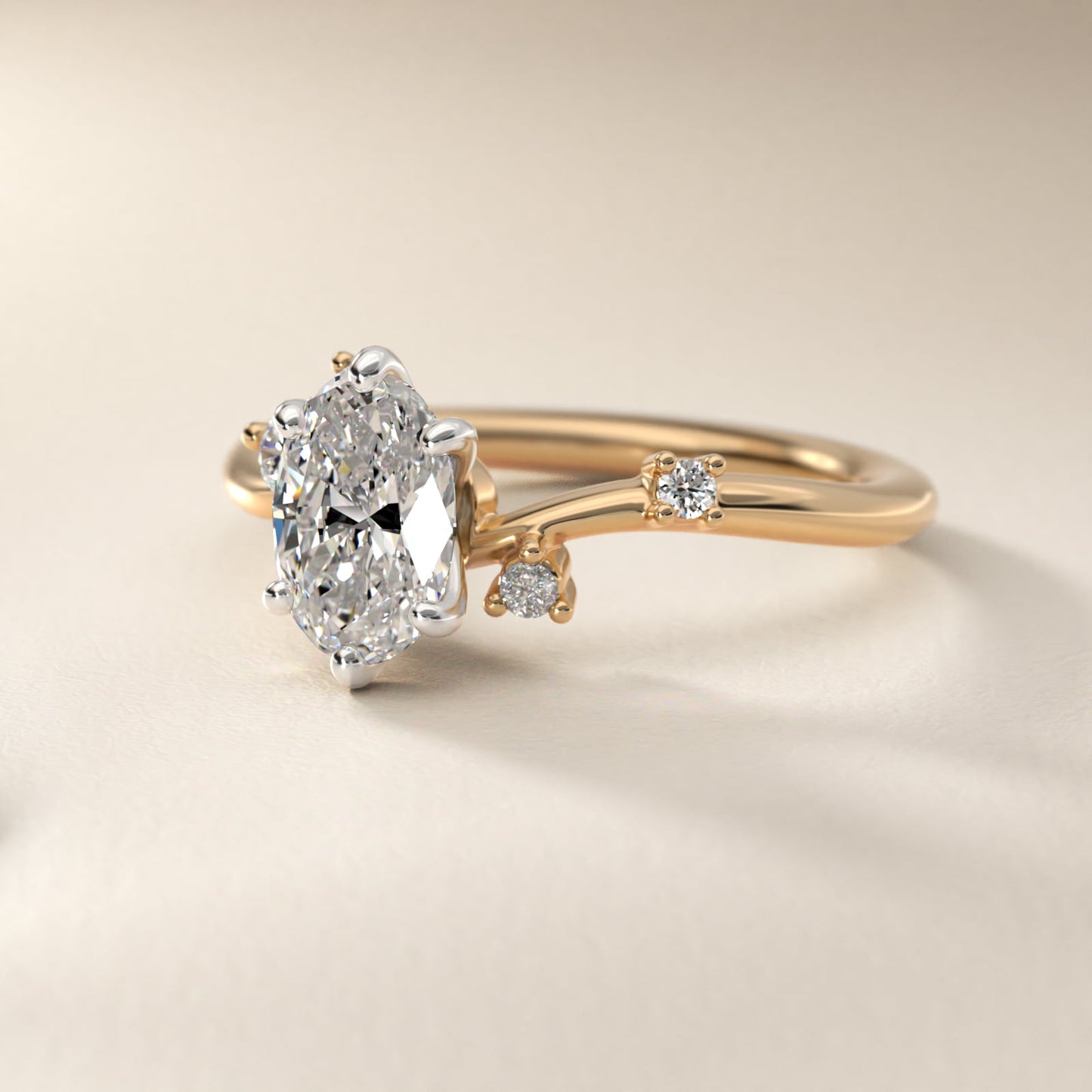 Scattered Blooms Undulated Side Stone Diamond Engagement Ring In 18k Yellow Gold By James Allen - Oval Center