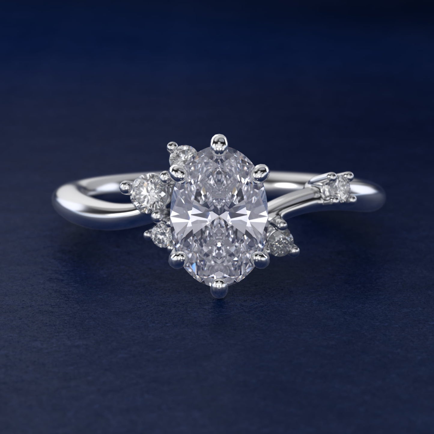 Scattered Blooms Undulated Side Stone Diamond Engagement Ring In Platinum By James Allen - Oval Center