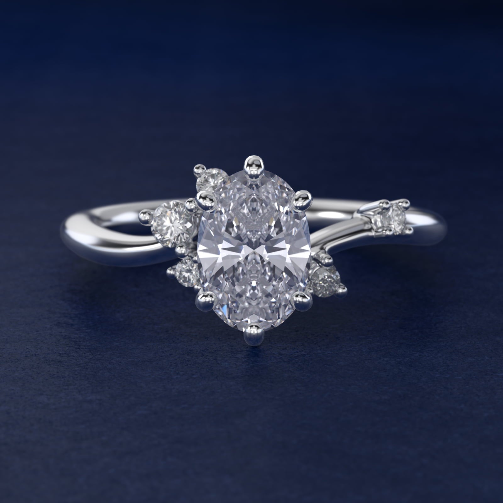 Scattered Blooms Undulated Side Stone Diamond Engagement Ring In Platinum By James Allen - Oval Center