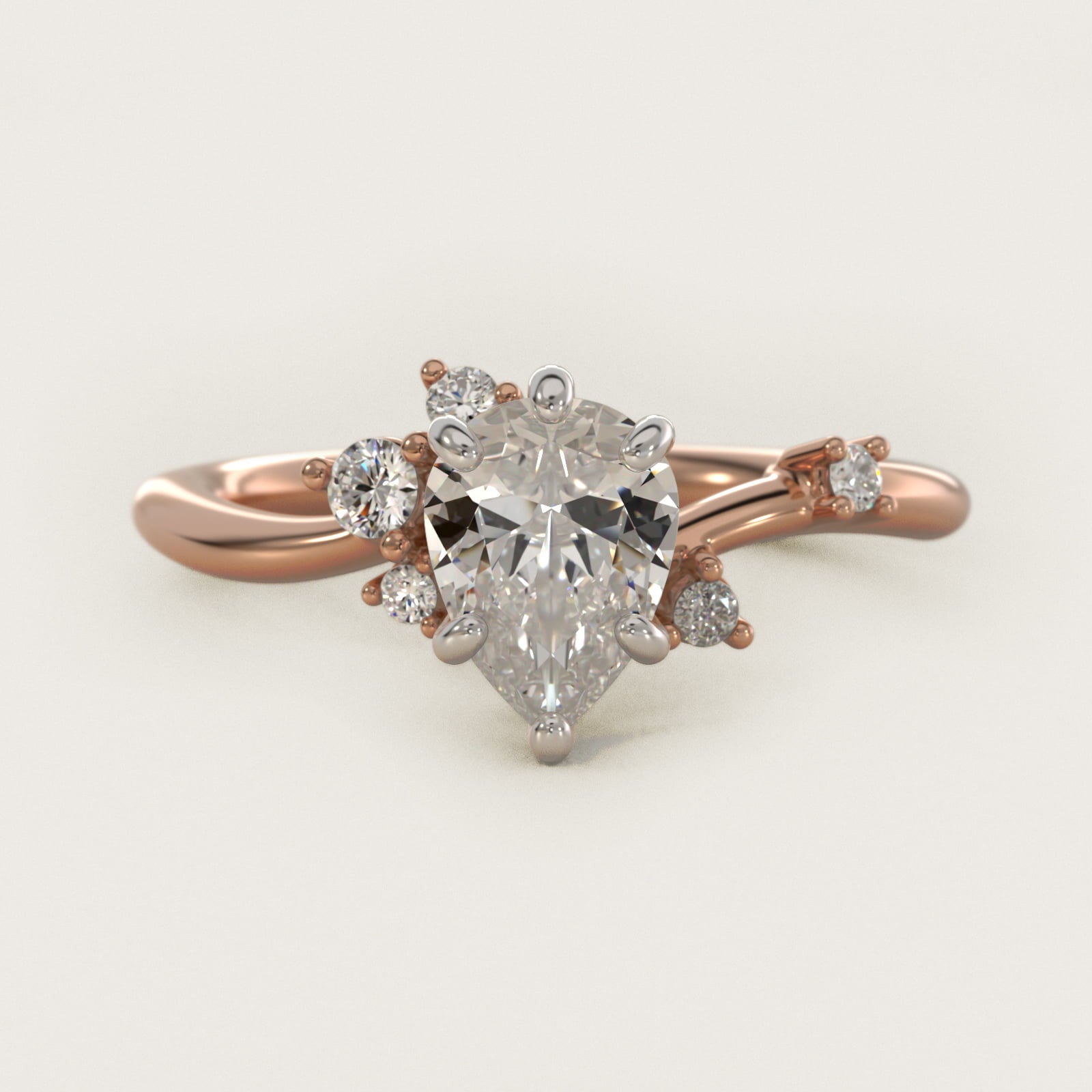 Scattered Blooms Undulated Side Stone Diamond Engagement Ring In 14K Rose Gold By James Allen - Pear Center