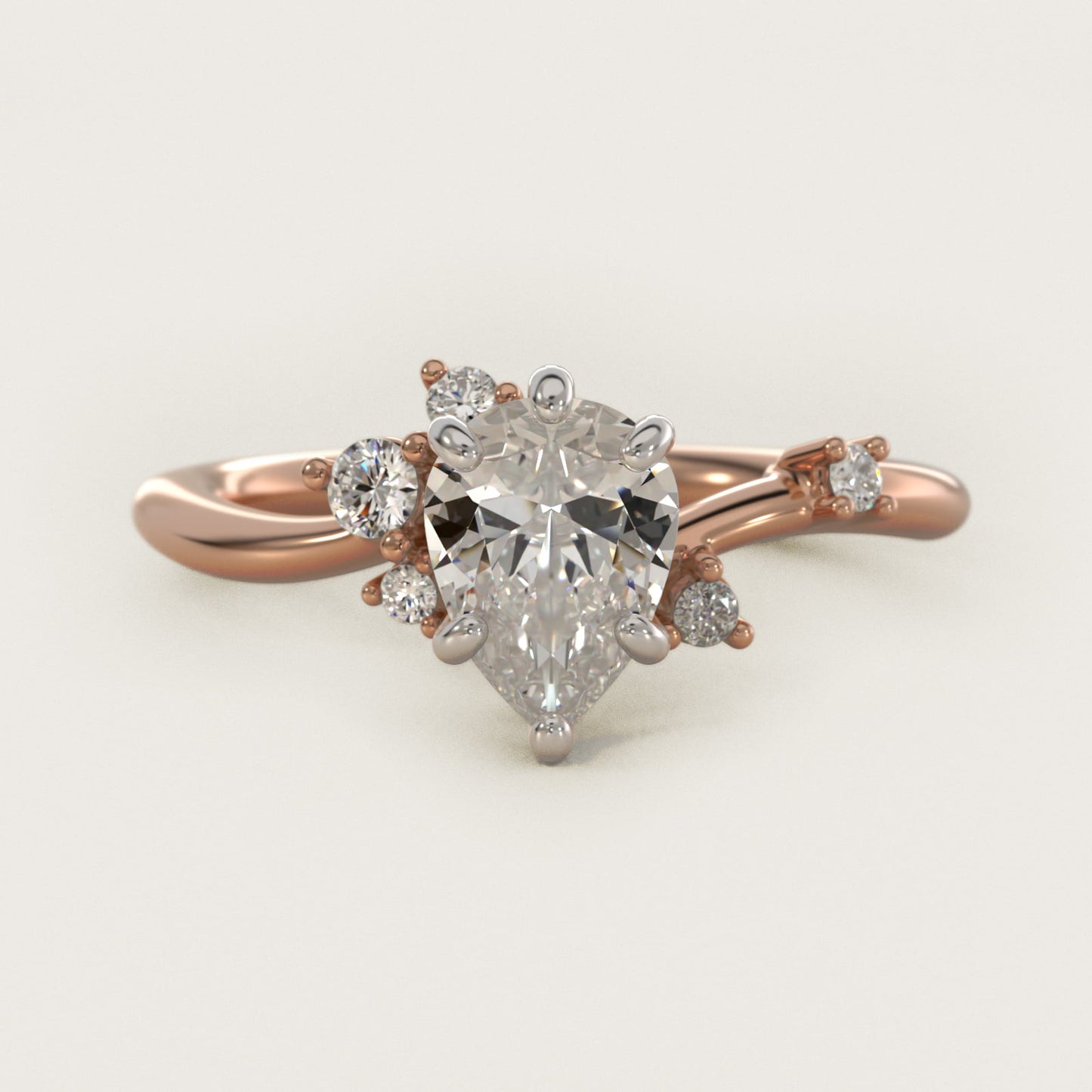Scattered Blooms Undulated Side Stone Diamond Engagement Ring In 18k Rose Gold By James Allen - Pear Center