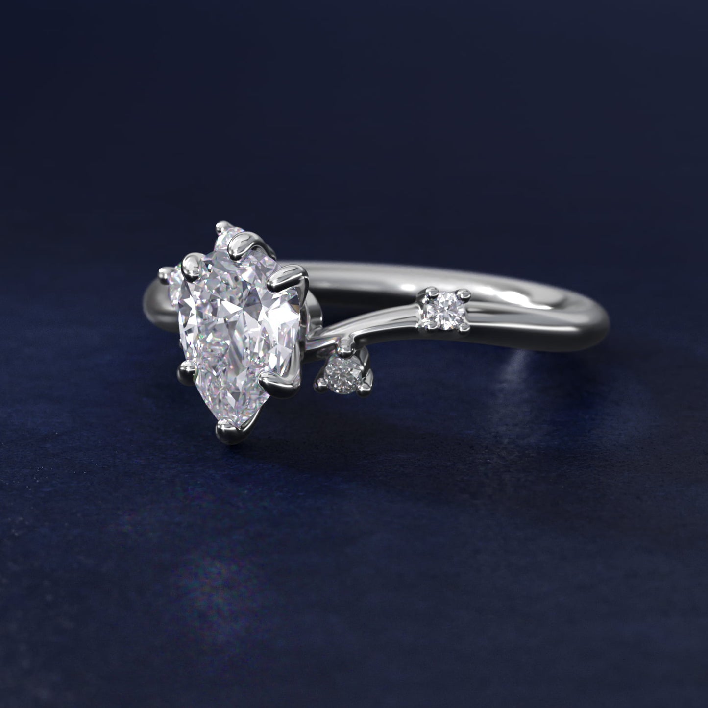 Scattered Blooms Undulated Side Stone Diamond Engagement Ring In 14K White Gold By James Allen - Pear Center