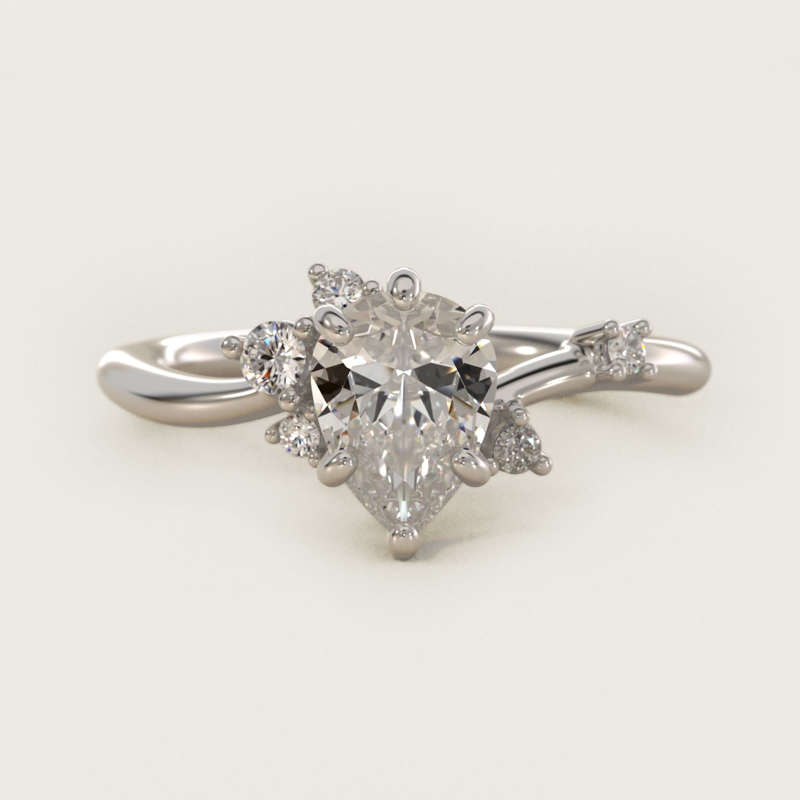 Scattered Blooms Undulated Side Stone Diamond Engagement Ring In 14K White Gold By James Allen - Pear Center