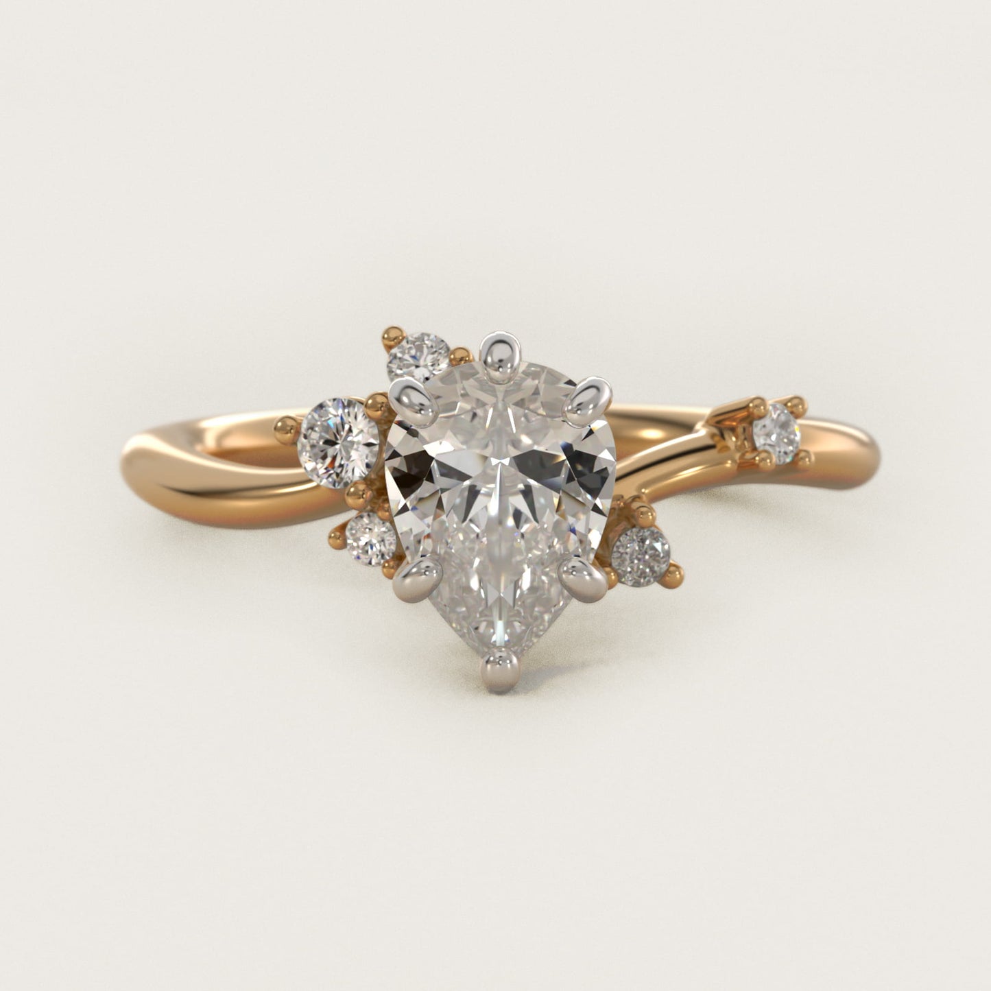 Scattered Blooms Undulated Side Stone Diamond Engagement Ring In 18k Yellow Gold By James Allen - Pear Center