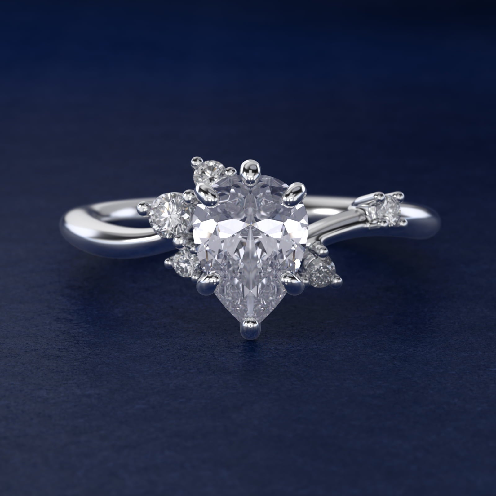 Scattered Blooms Undulated Side Stone Diamond Engagement Ring In Platinum By James Allen - Pear Center
