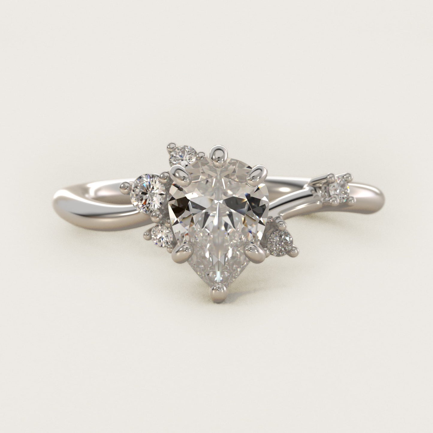Scattered Blooms Undulated Side Stone Diamond Engagement Ring In Platinum By James Allen - Pear Center