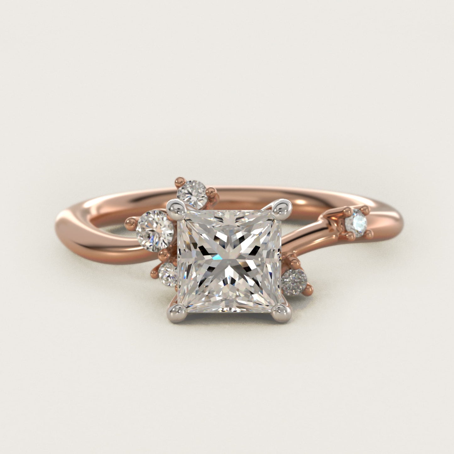 Scattered Blooms Undulated Side Stone Diamond Engagement Ring In 14K Rose Gold By James Allen - Princess Center