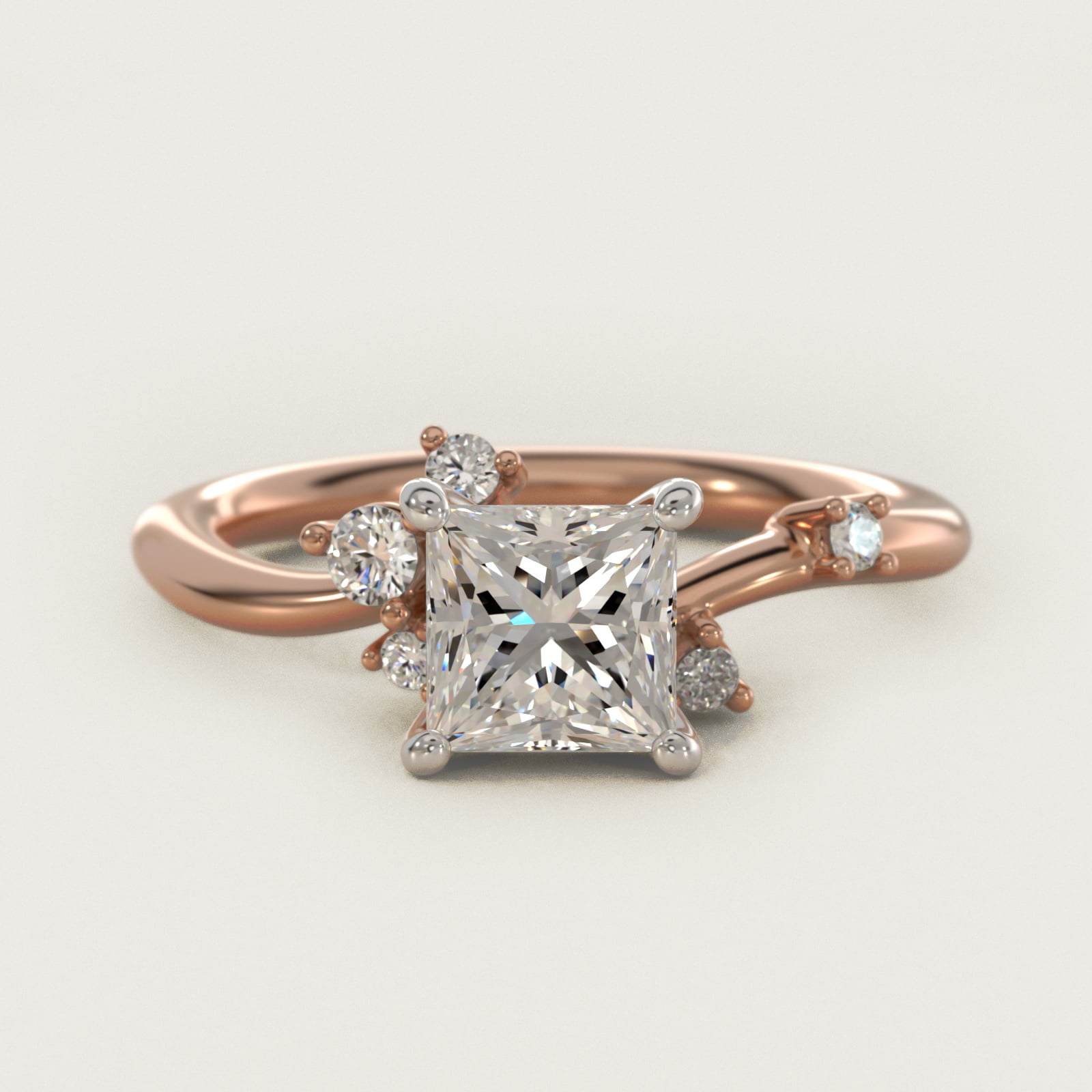 Scattered Blooms Undulated Side Stone Diamond Engagement Ring In 14K Rose Gold By James Allen - Princess Center