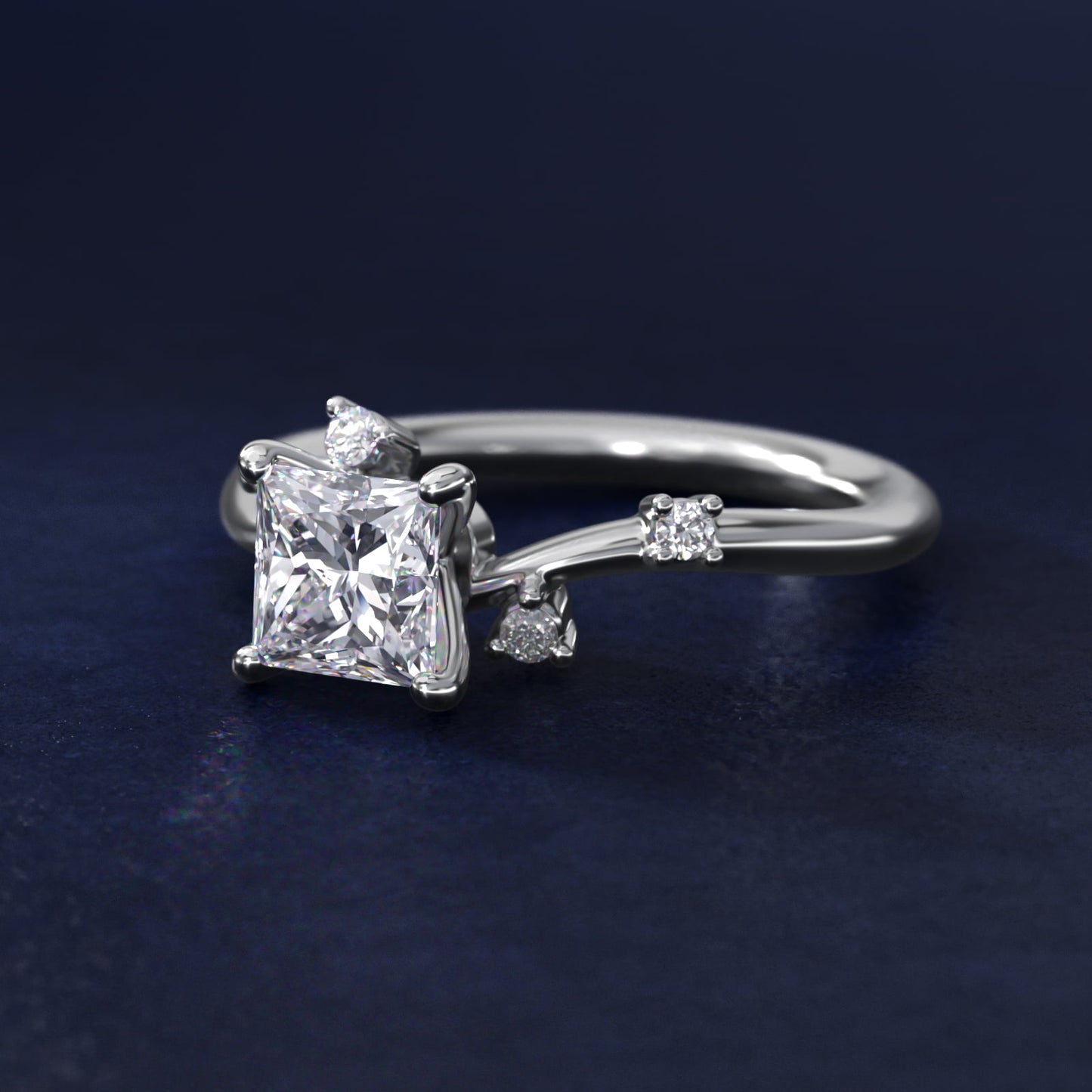 Scattered Blooms Undulated Side Stone Diamond Engagement Ring In 14K White Gold By James Allen - Princess Center
