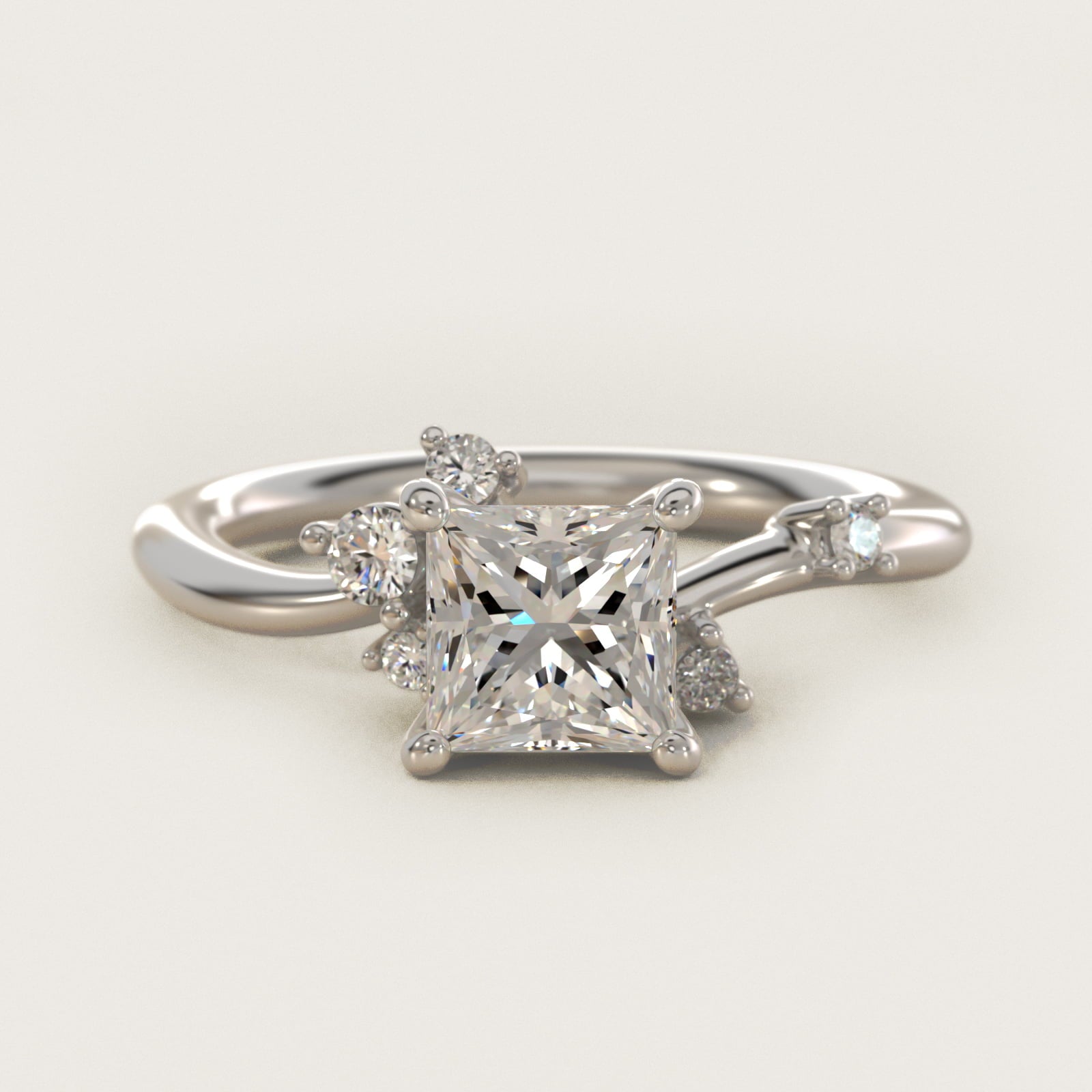 Scattered Blooms Undulated Side Stone Diamond Engagement Ring In 14K White Gold By James Allen - Princess Center