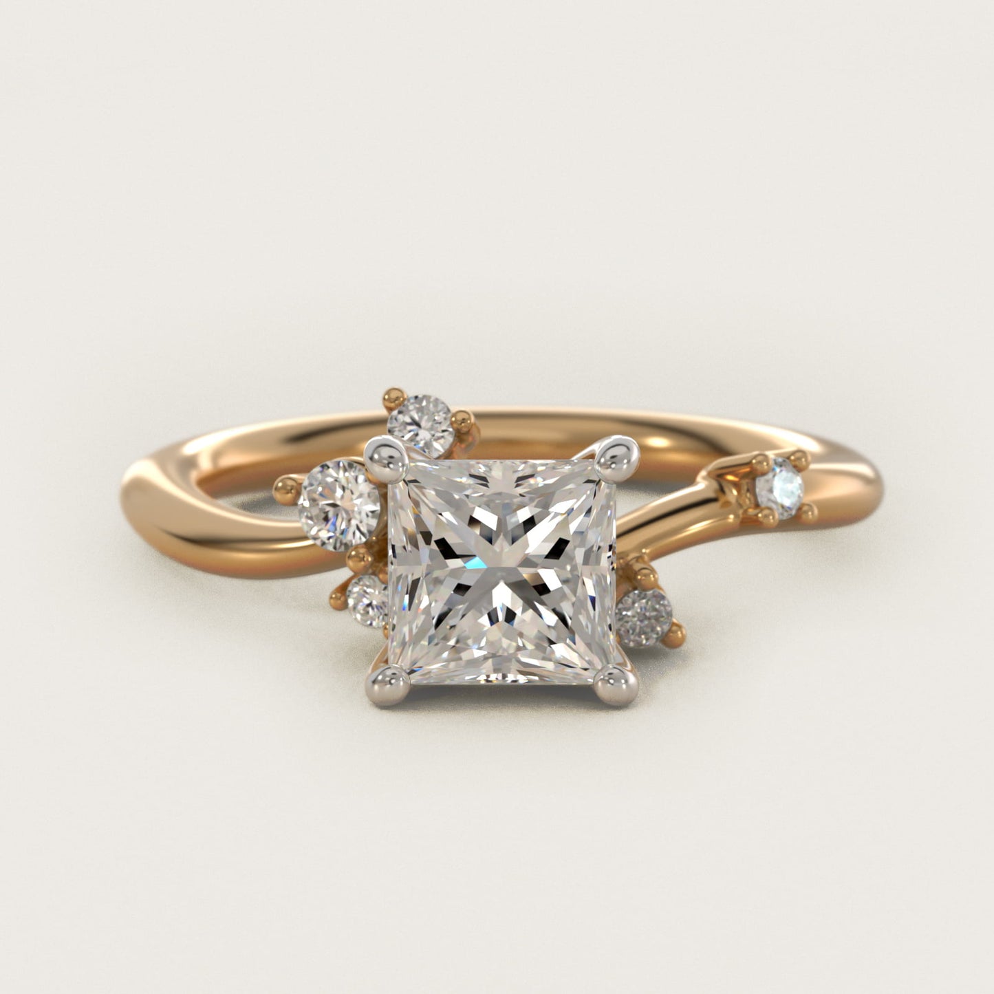 Scattered Blooms Undulated Side Stone Diamond Engagement Ring In 14K Yellow Gold By James Allen - Princess Center