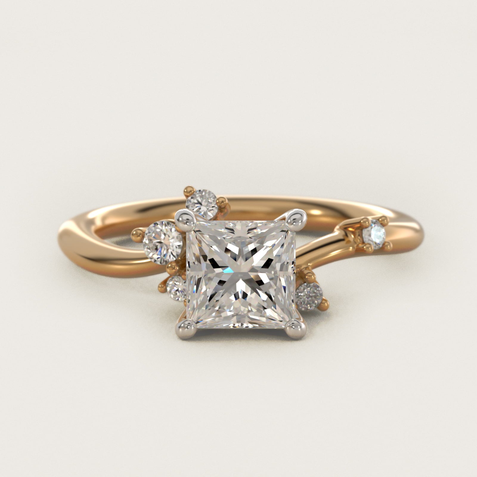 Scattered Blooms Undulated Side Stone Diamond Engagement Ring In 18k Yellow Gold By James Allen - Princess Center