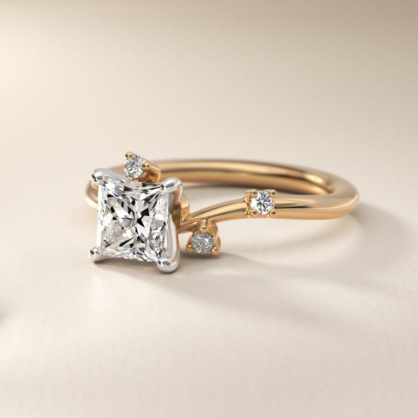 Scattered Blooms Undulated Side Stone Diamond Engagement Ring In 14K Yellow Gold By James Allen - Princess Center
