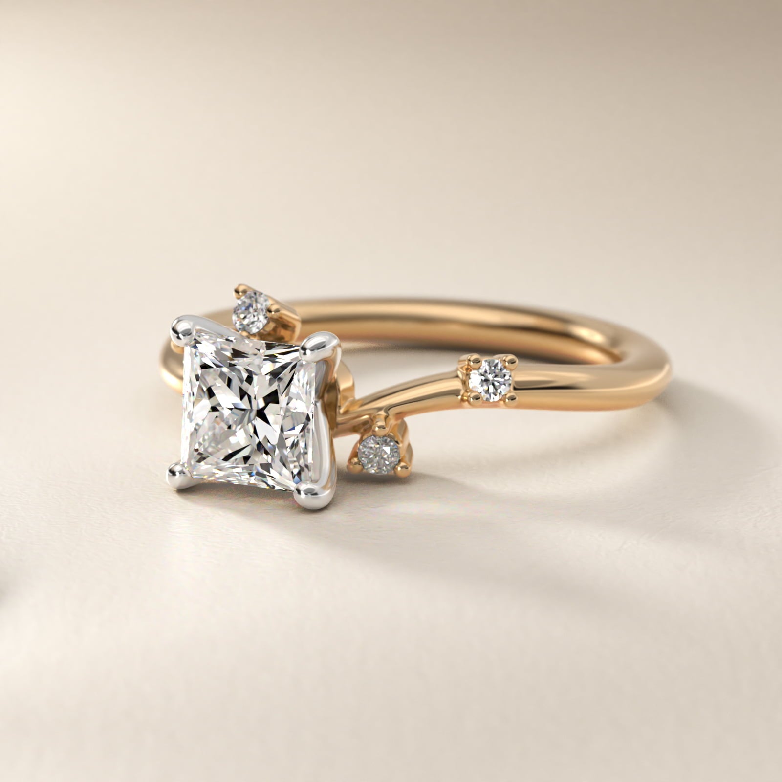 Scattered Blooms Undulated Side Stone Diamond Engagement Ring In 14K Yellow Gold By James Allen - Princess Center