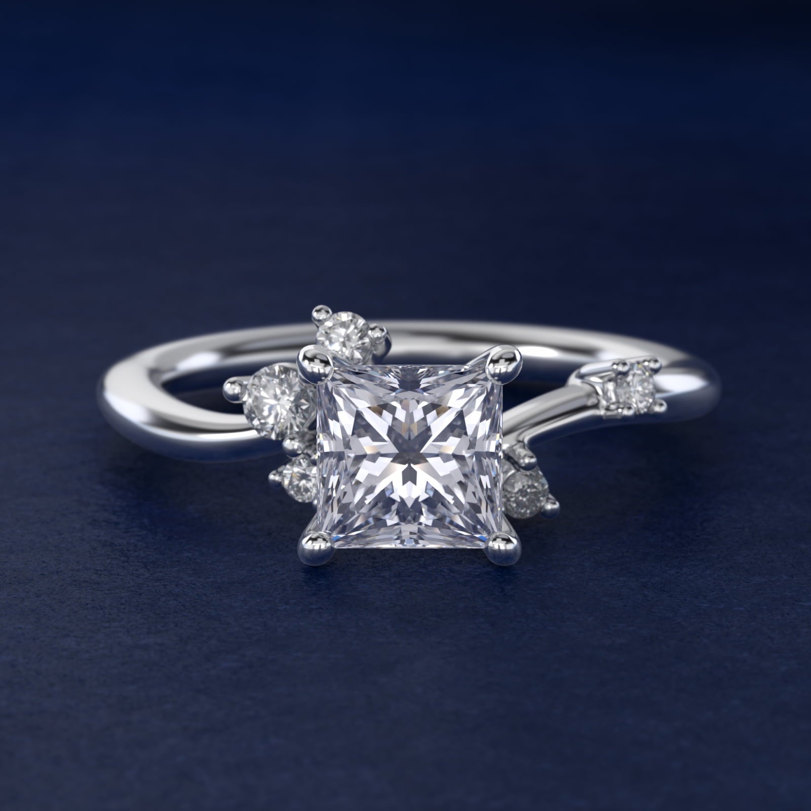 Scattered Blooms Undulated Side Stone Diamond Engagement Ring In Platinum By James Allen - Princess Center