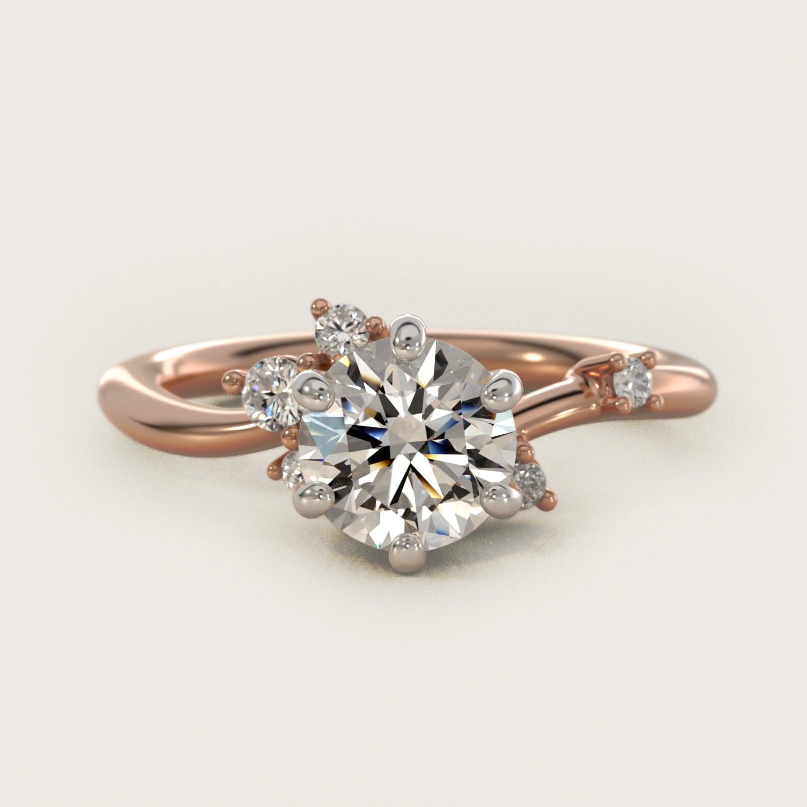Scattered Blooms Undulated Side Stone Diamond Engagement Ring In 18k Rose Gold By James Allen - Round Center