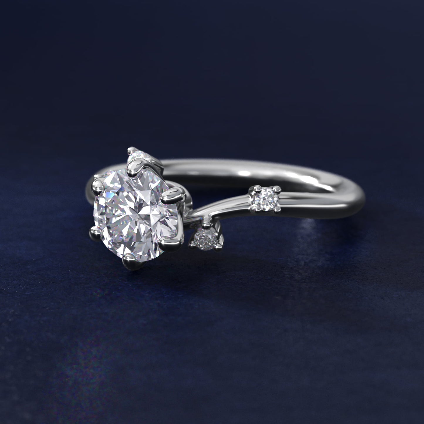 Scattered Blooms Undulated Side Stone Diamond Engagement Ring In 18k White Gold By James Allen - Round Center