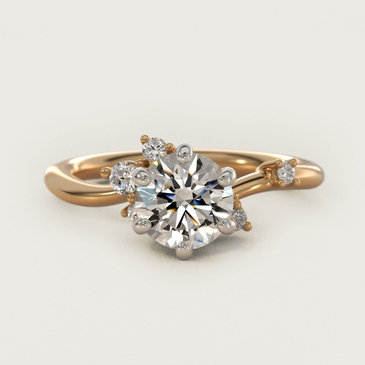 Scattered Blooms Undulated Side Stone Diamond Engagement Ring In 14K Yellow Gold By James Allen - Round Center