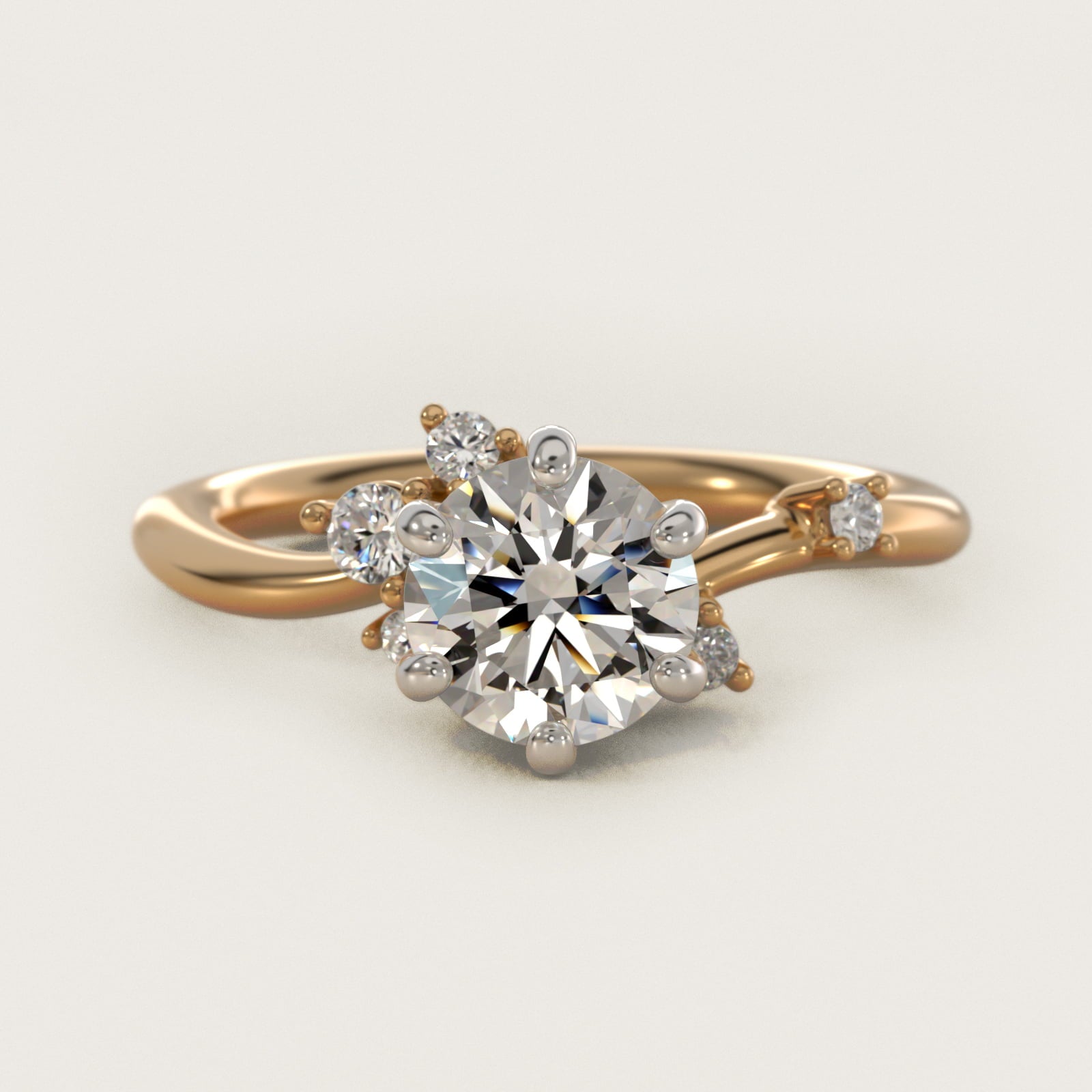 Scattered Blooms Undulated Side Stone Diamond Engagement Ring In 18k Yellow Gold By James Allen - Round Center