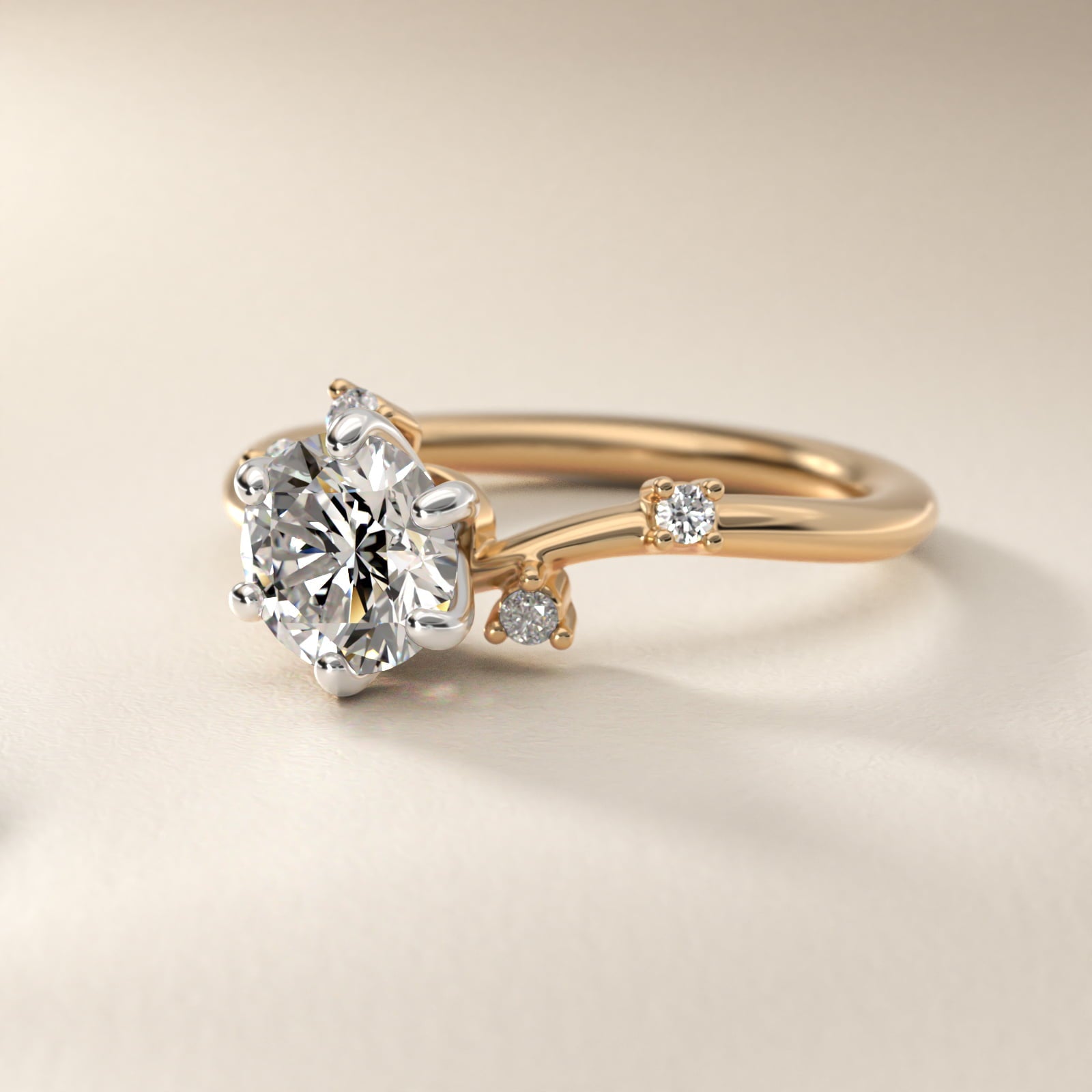 Scattered Blooms Undulated Side Stone Diamond Engagement Ring In 14K Yellow Gold By James Allen - Round Center