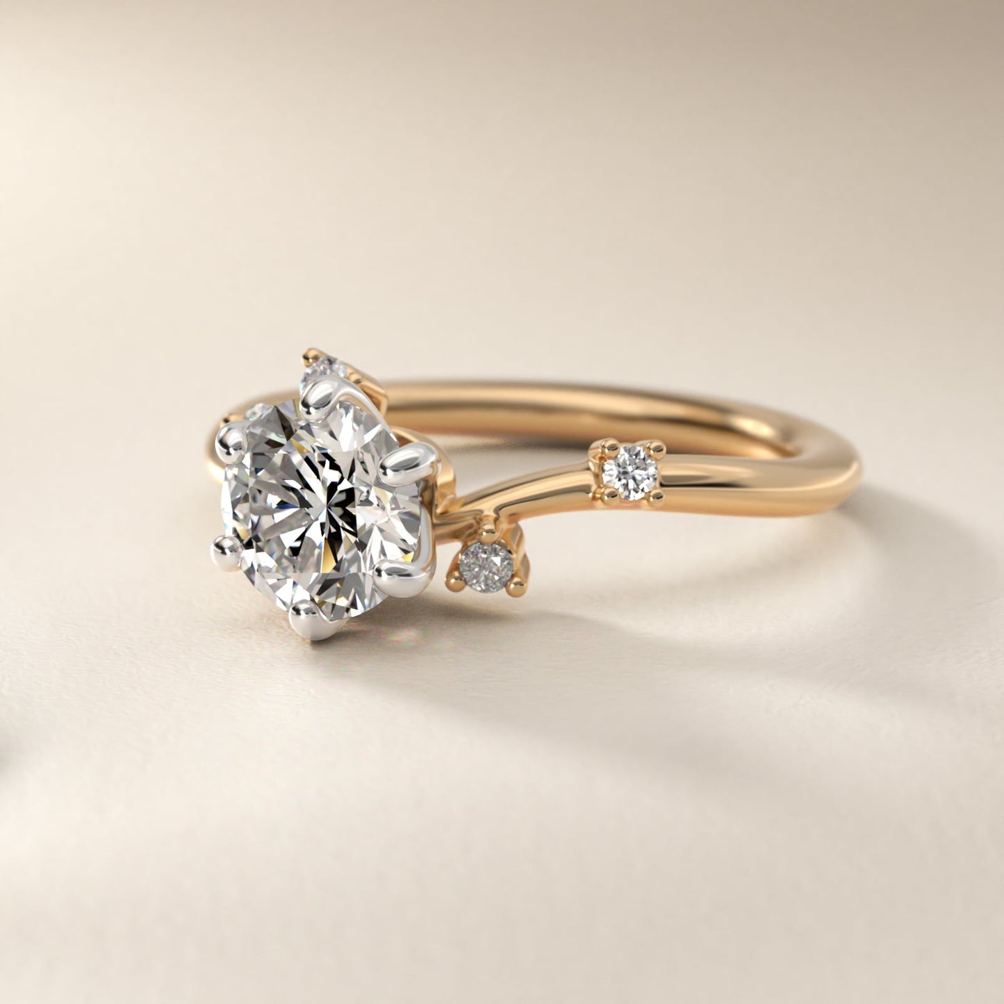 Scattered Blooms Undulated Side Stone Diamond Engagement Ring In 18k Yellow Gold By James Allen - Round Center