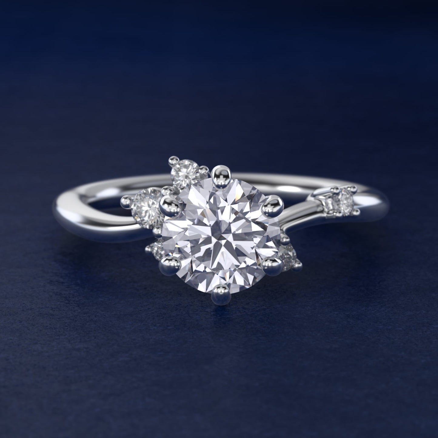 Scattered Blooms Undulated Side Stone Diamond Engagement Ring In Platinum By James Allen - Round Center