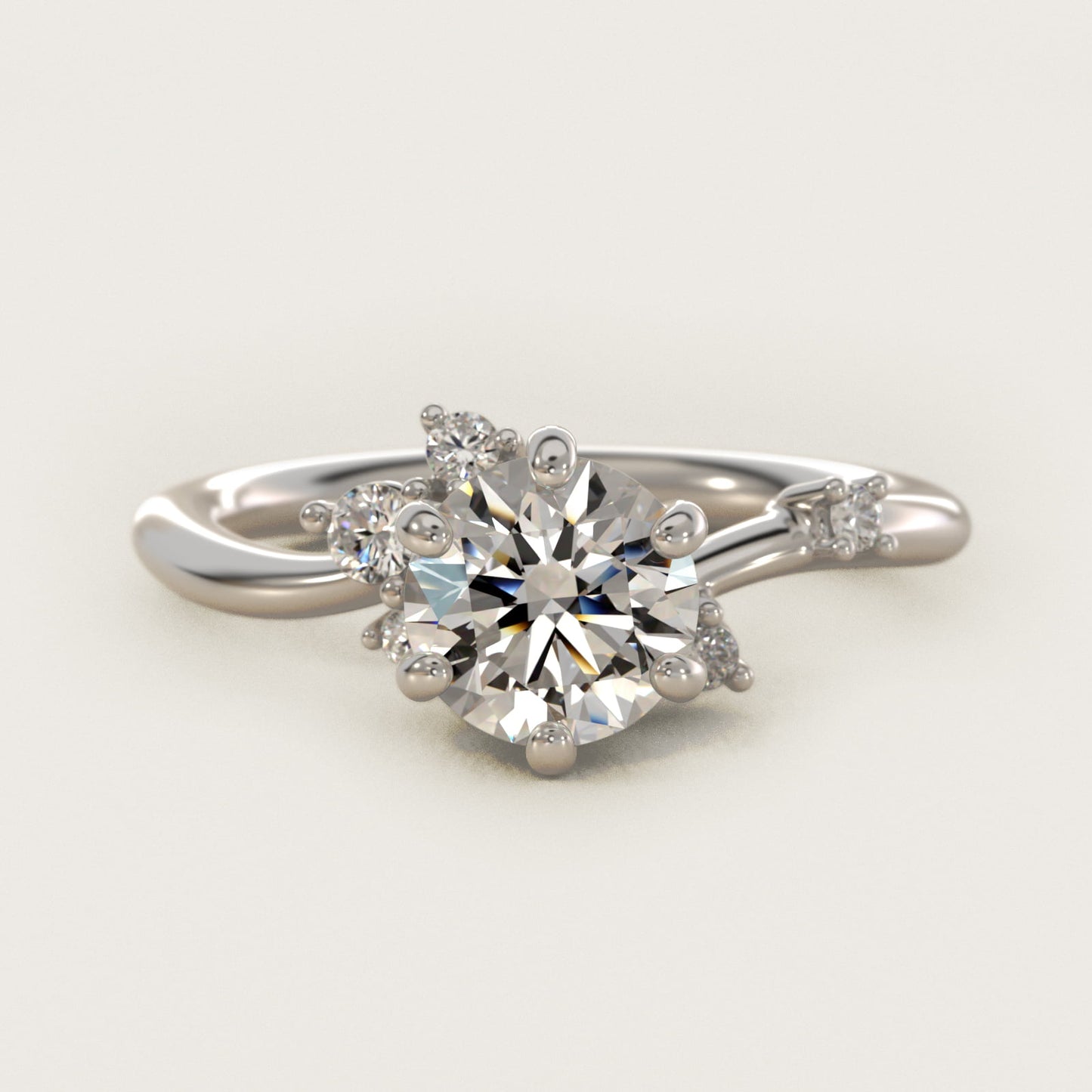 Scattered Blooms Undulated Side Stone Diamond Engagement Ring In Platinum By James Allen - Round Center