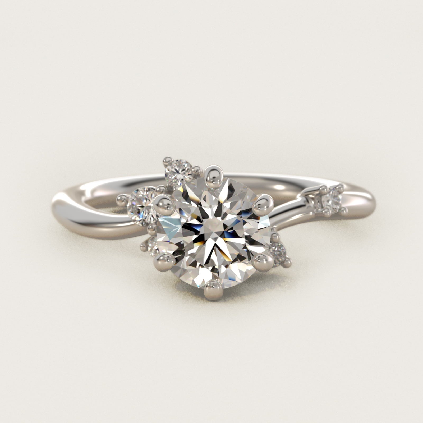 Scattered Blooms Undulated Side Stone Diamond Engagement Ring In Platinum By James Allen - Round Center
