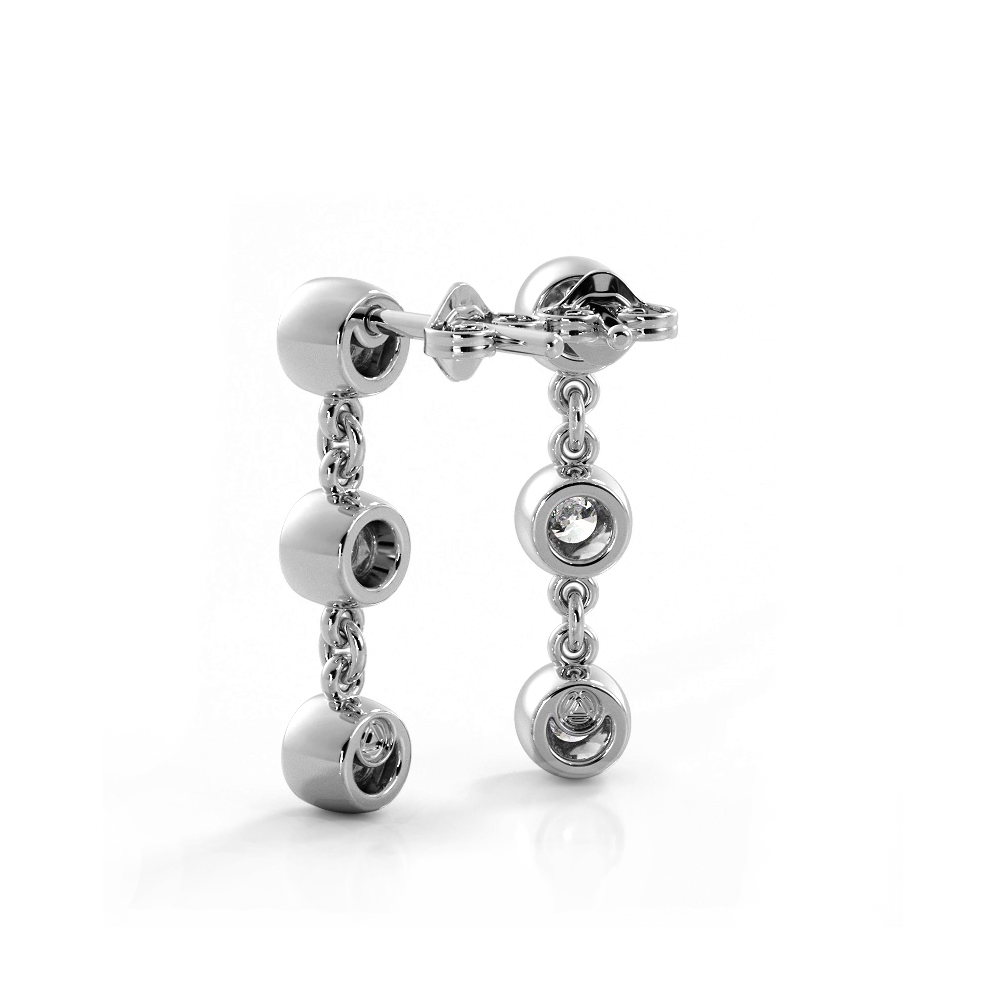 1.50 ctw. Bezel Set Diamond Drop Earrings Three Stone Style - 14K White Gold - F-G Color VS1-VS2 Clarity