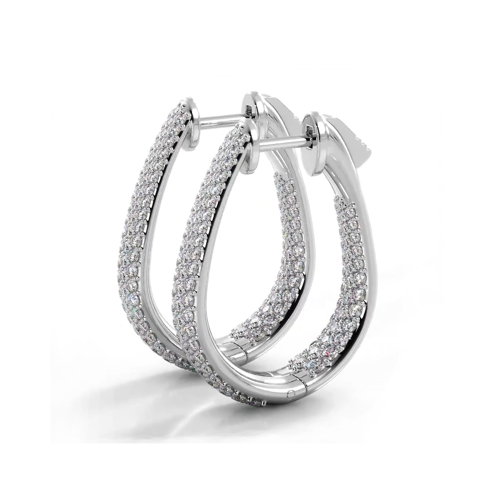 1.50 ctw. Inside Out Dome Pave Diamond Hoop Earrings - 14K White Gold - H-I Color I1-I2 Clarity