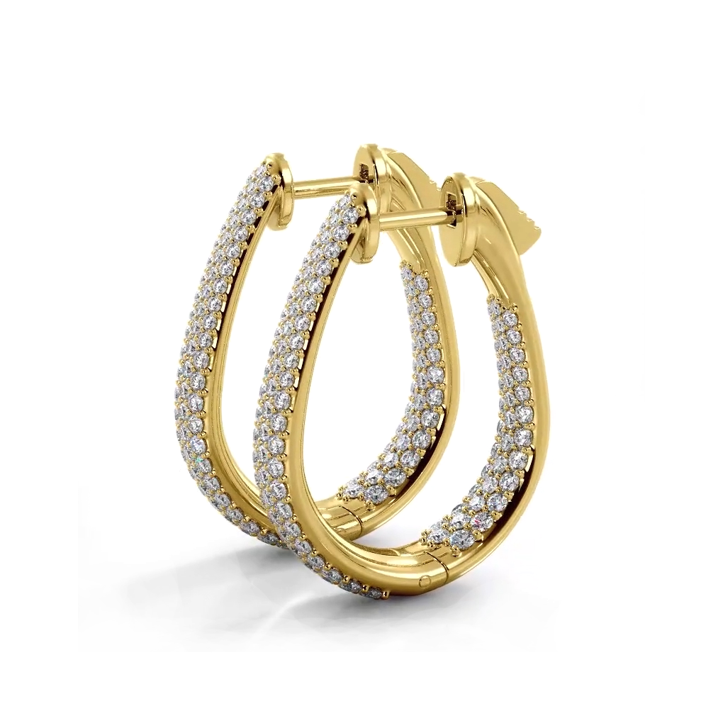 1.50 ctw. Inside Out Dome Pave Diamond Hoop Earrings - 14K Yellow Gold - H-I Color I1-I2 Clarity