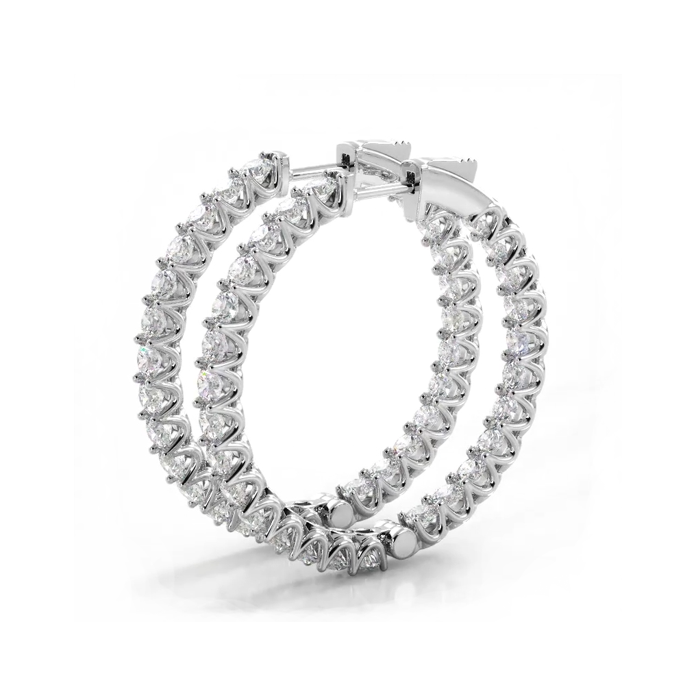 2.30 ctw. Inside Out U Prong Diamond Medium Hoop Earrings - 14K White Gold - H-I Color I1-I2 Clarity