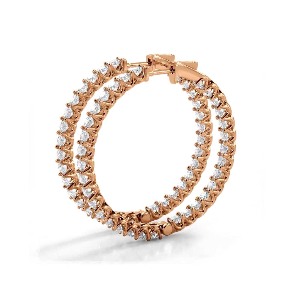 4.70 ctw. Inside Out U Setting Diamond Hoop Earrings - 14K Rose Gold - E-F Color VS1-VS2 Clarity