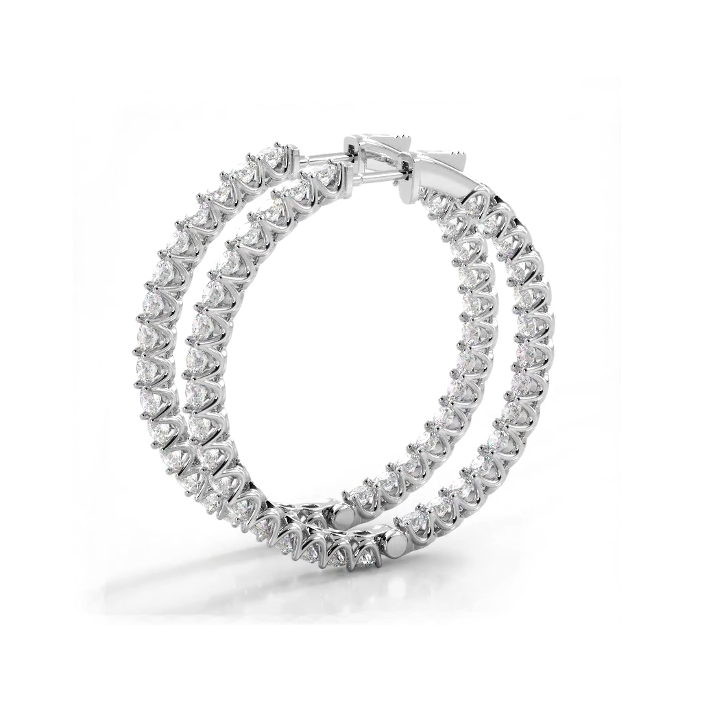 4.70 ctw. Inside Out U Setting Diamond Hoop Earrings - 14K White Gold - H-I Color I1-I2 Clarity