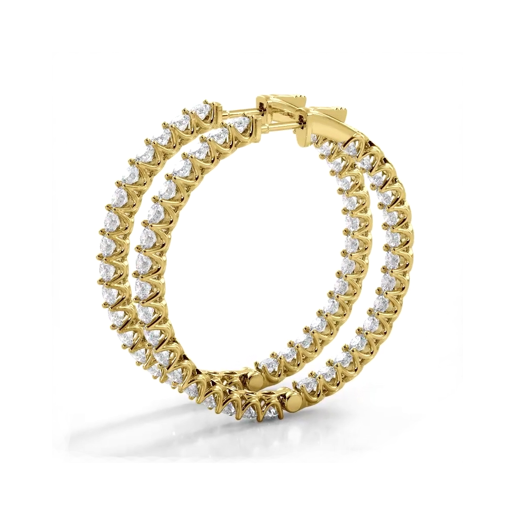 4.70 ctw. Inside Out U Setting Diamond Hoop Earrings - 14K Yellow Gold - H-I Color I1-I2 Clarity