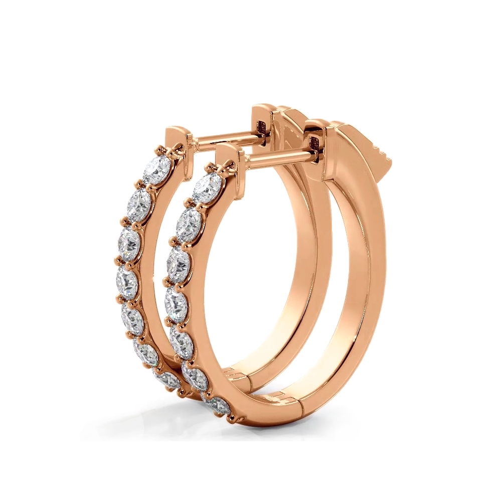 1.0 ctw. Diamond Hoop Earrings Classic Shared Prong Design - 14K Rose Gold - E-F Color VS1-VS2 Clarity