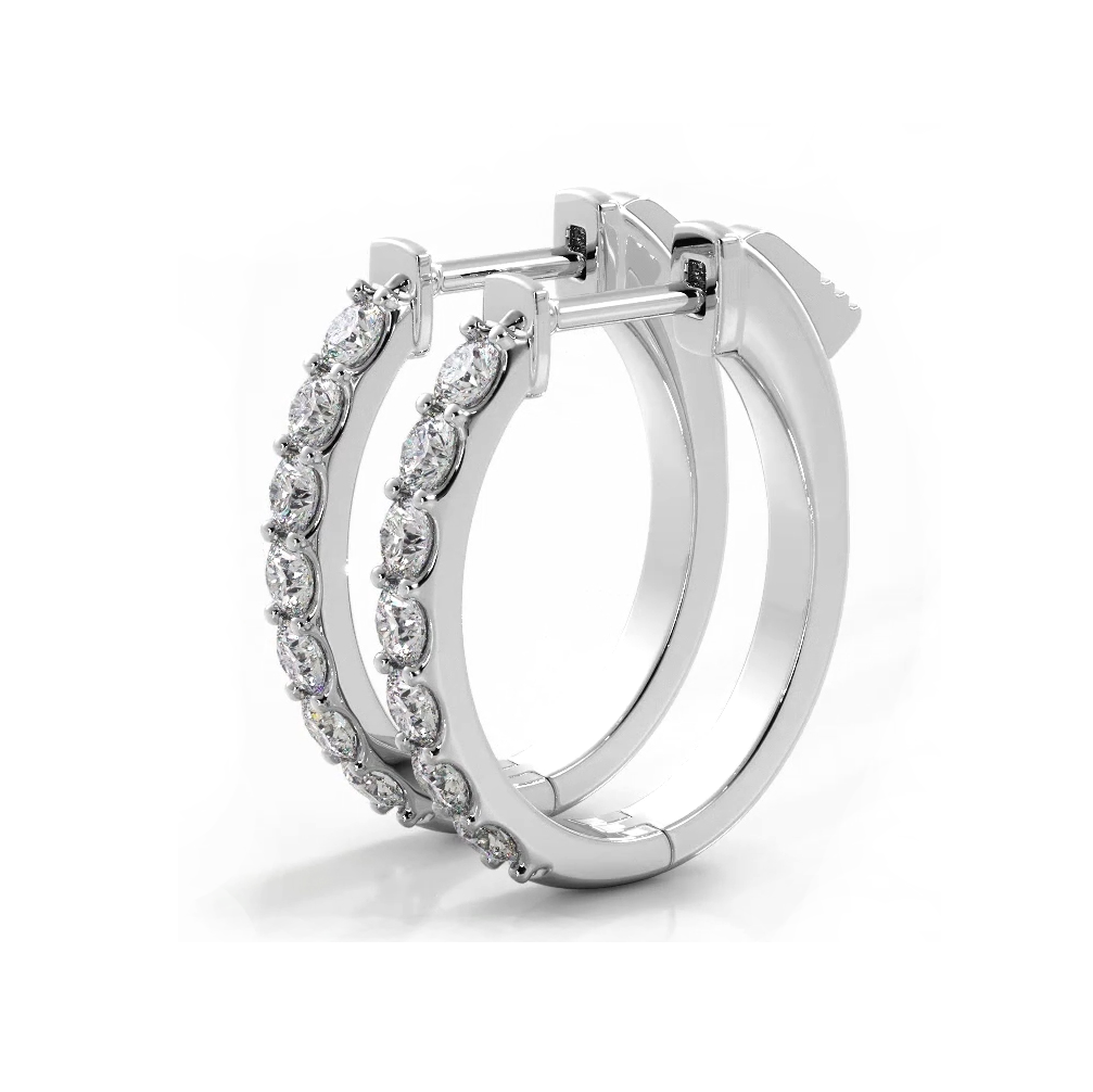 1.0 ctw. Diamond Hoop Earrings Classic Shared Prong Design - 14K White Gold - H-I Color I1-I2 Clarity