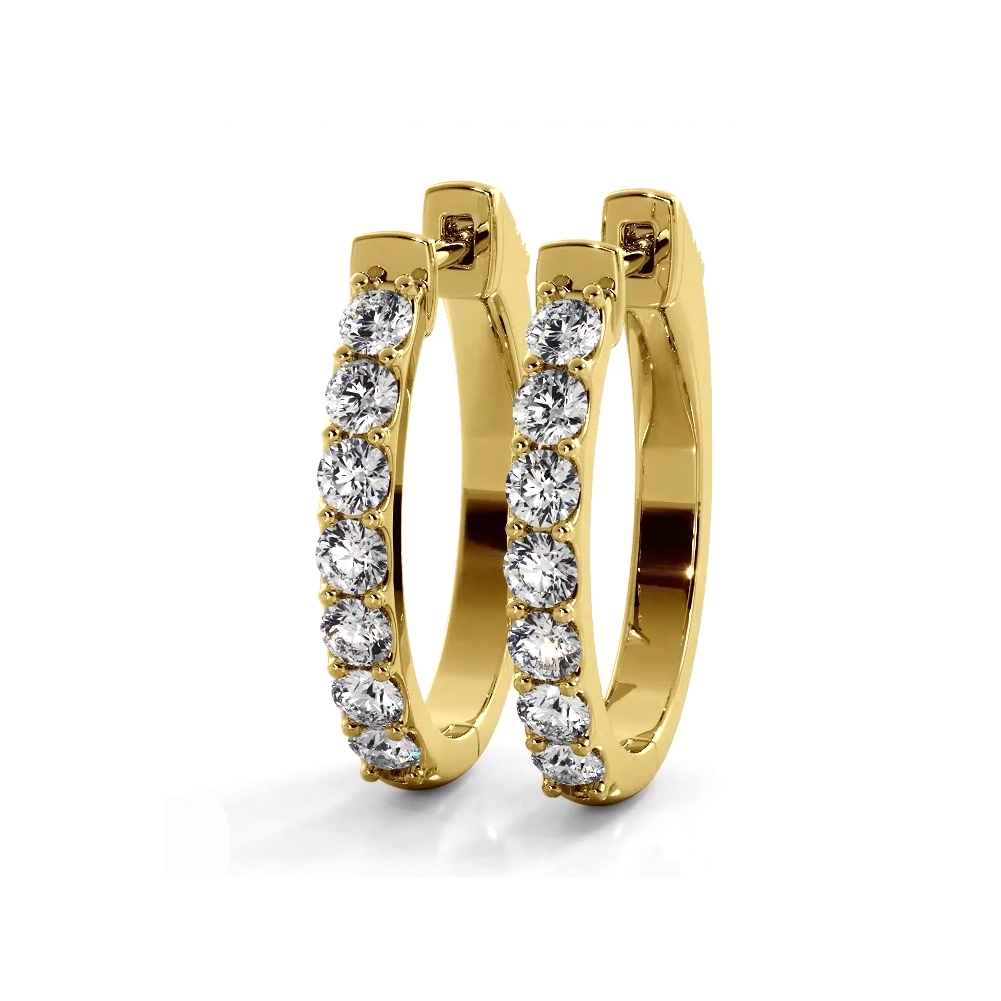 1.0 ctw. Diamond Hoop Earrings Classic Shared Prong Design - 14K Yellow Gold - E-F Color VS1-VS2 Clarity