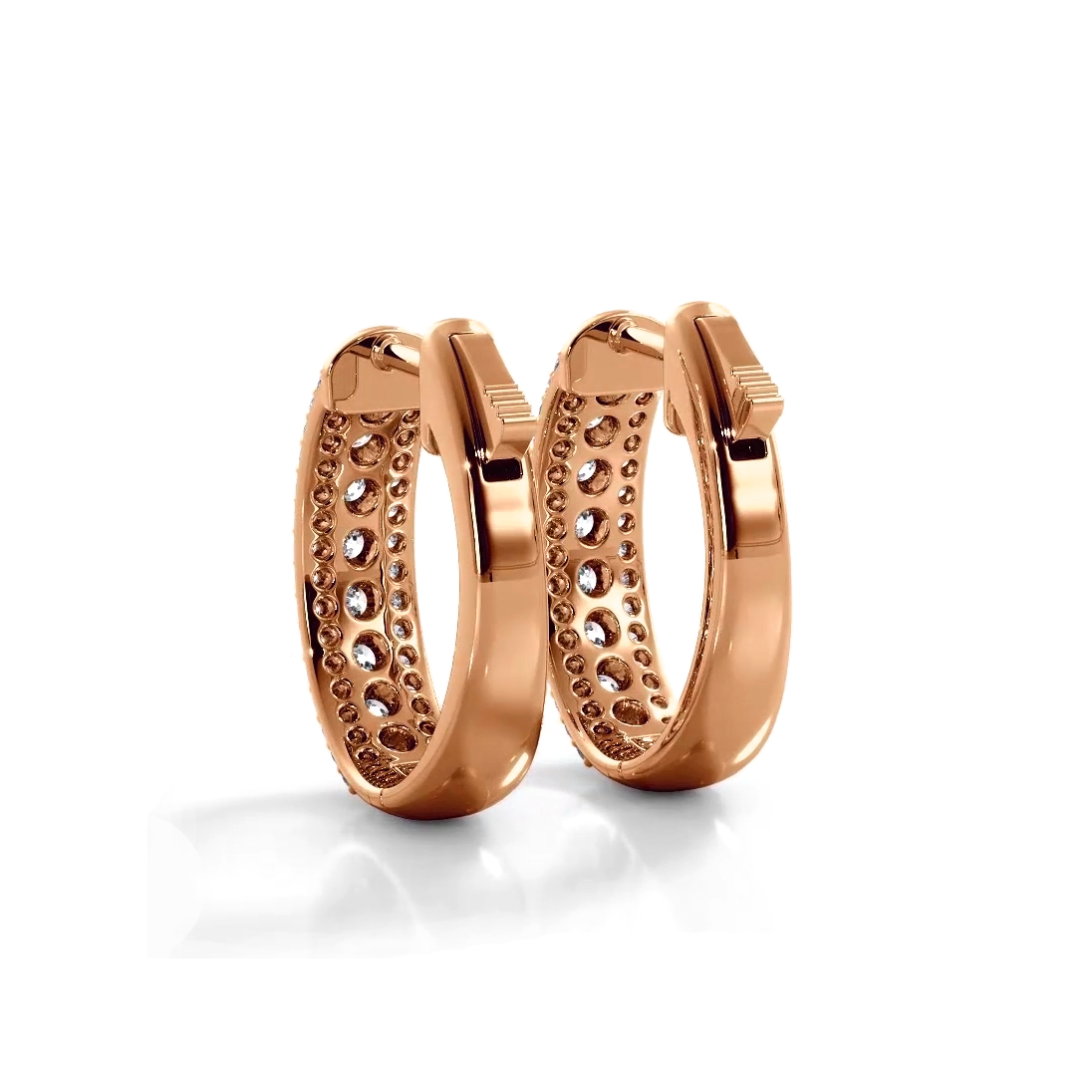 Three Row 1.50 ctw. Glamorous Diamond Hoop Earrings Pave Dome Style - 14K Rose Gold - H-I Color I1-I2 Clarity