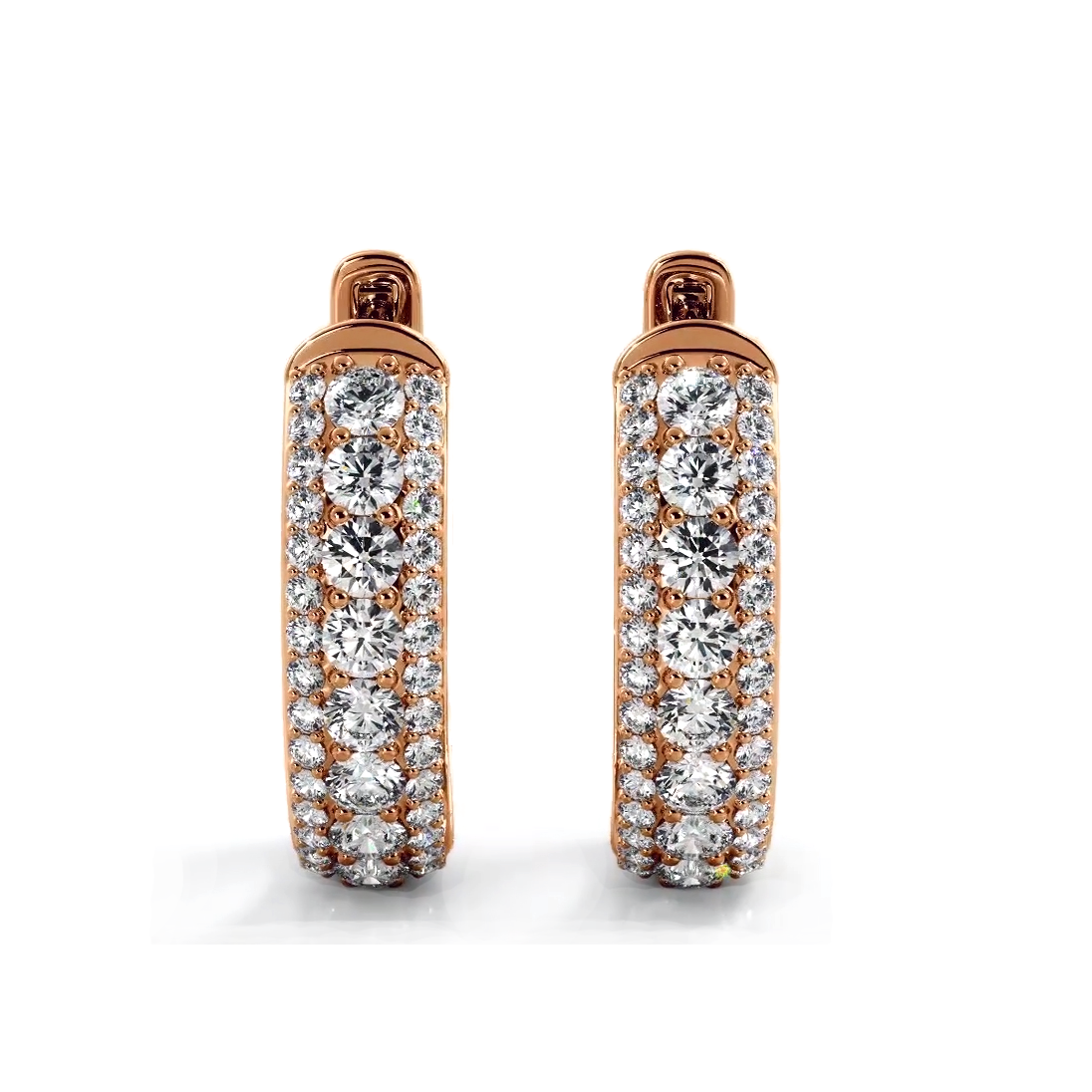 Three Row 1.50 ctw. Glamorous Diamond Hoop Earrings Pave Dome Style - 14K Yellow Gold - F-G Color VS1-VS2 Clarity
