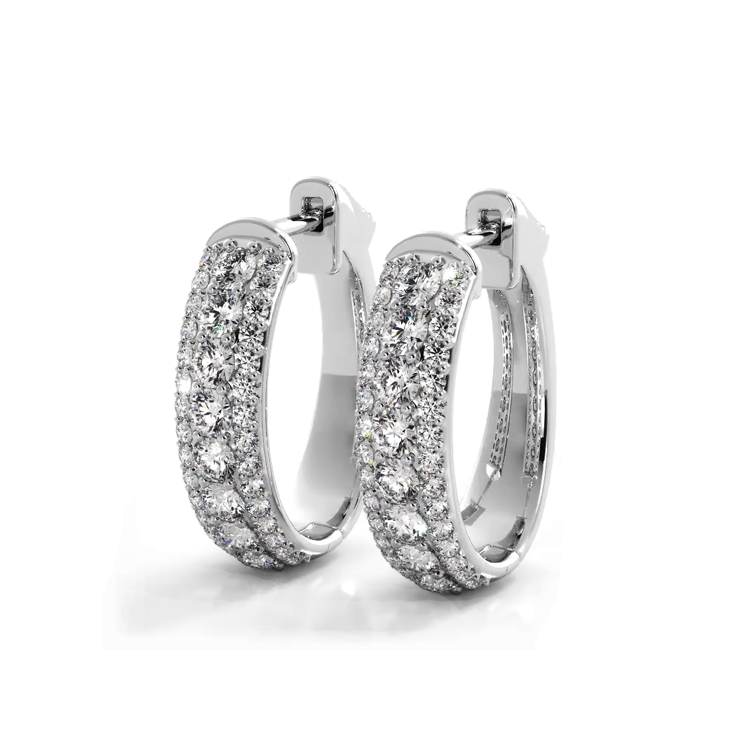 Three Row 1.50 ctw. Glamorous Diamond Hoop Earrings Pave Dome Style