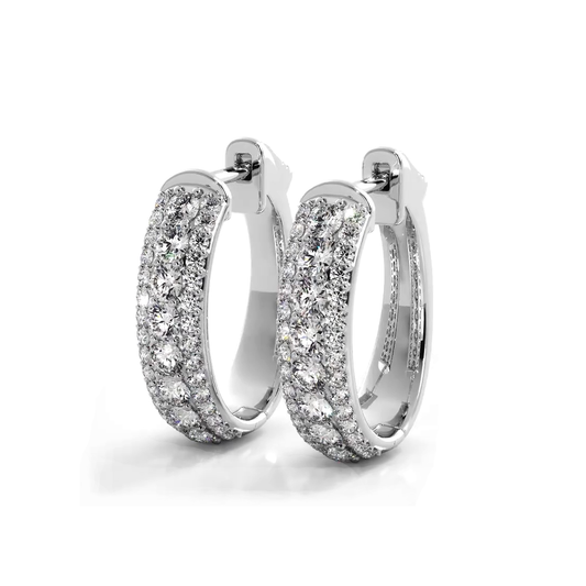 Three Row 1.50 ctw. Glamorous Diamond Hoop Earrings Pave Dome Style