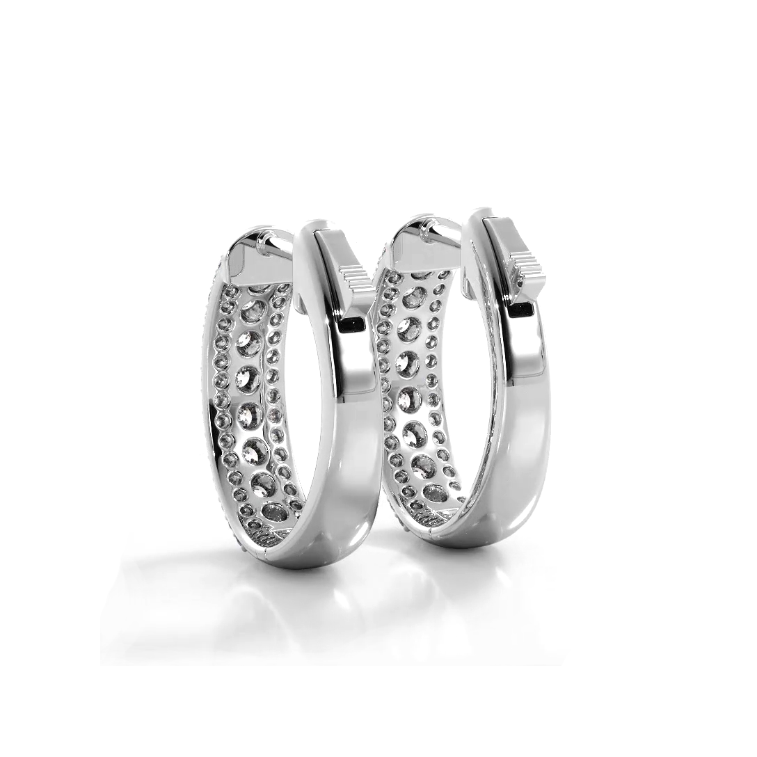 Three Row 1.50 ctw. Glamorous Diamond Hoop Earrings Pave Dome Style - 14K White Gold - F-G Color VS1-VS2 Clarity