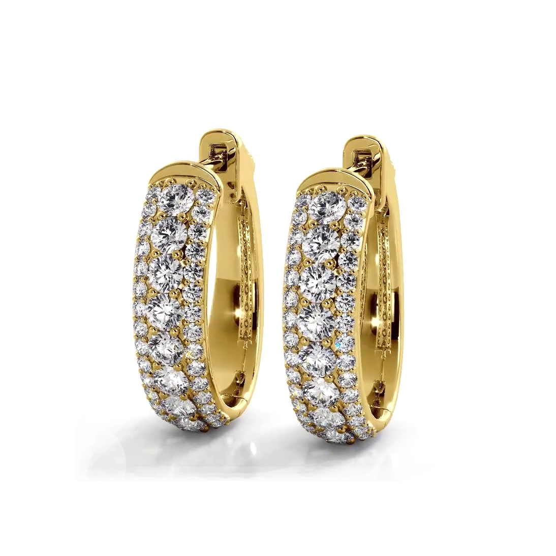 Three Row 1.50 ctw. Glamorous Diamond Hoop Earrings Pave Dome Style - 14K Yellow Gold - E-F Color VS1-VS2 Clarity