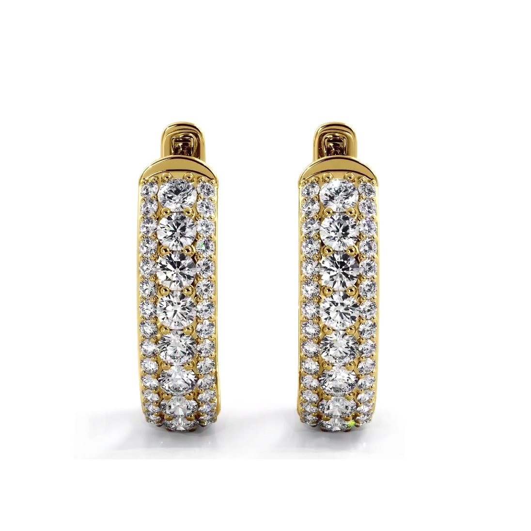 Three Row 1.50 ctw. Glamorous Diamond Hoop Earrings Pave Dome Style - 14K Yellow Gold - H-I Color I1-I2 Clarity